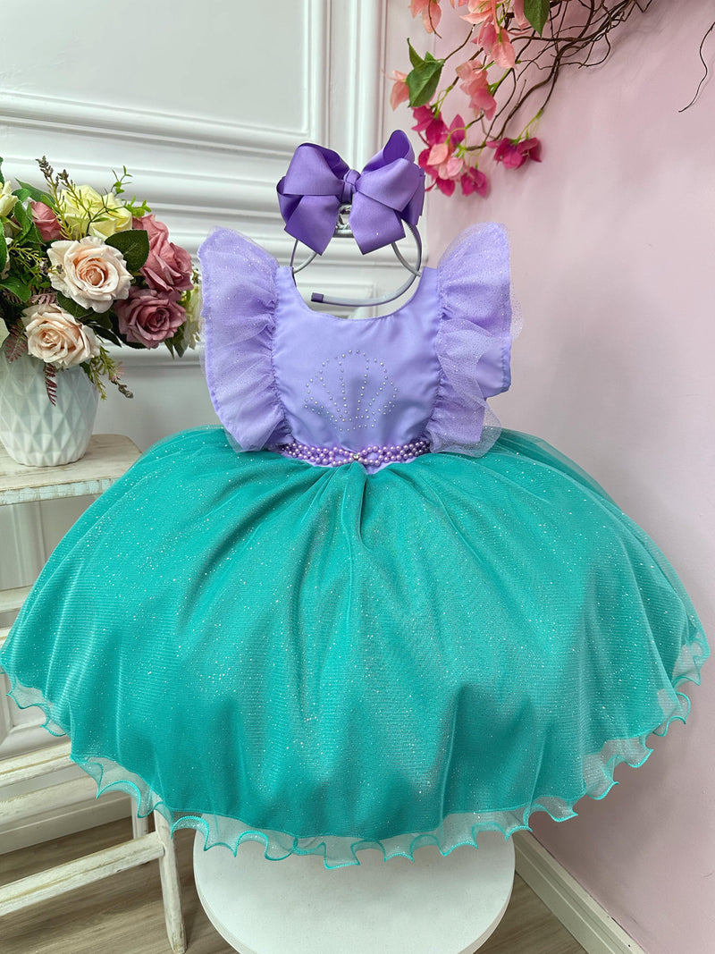 Vestido Infantil Pequena Sereia Ariel Busto C/ Babados Strass (1409LL)