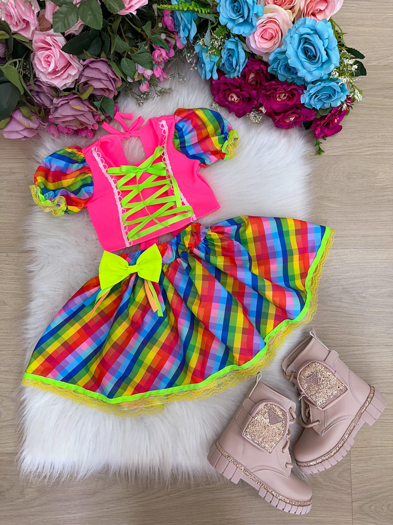 Conjunto Junino Banana Club Manu Rosa Neon (CNJTJNNBNNCLMNRSNN)