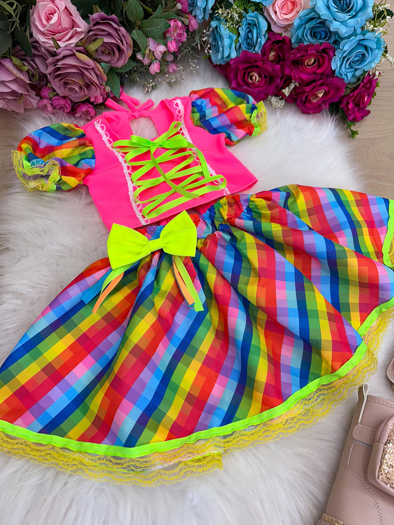 Conjunto Junino Banana Club Manu Rosa Neon (CNJTJNNBNNCLMNRSNN)