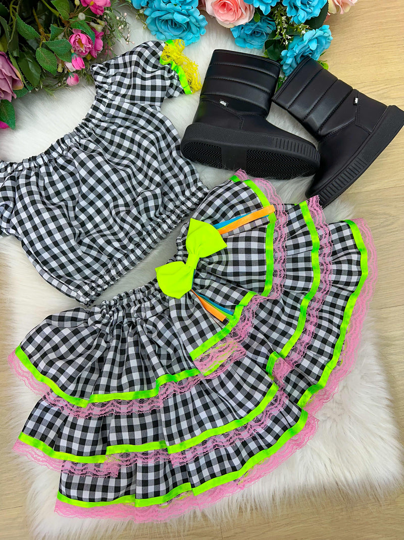 Conjunto Junino Banana Club Sofia Xadrez Preto (CNJTJNNBNNCLBSFXDPRT)