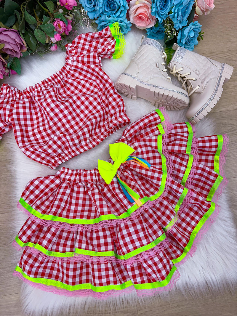 Conjunto Junino Banana Club Sofia Xadrez Vermelho (CNJTJNNBNNCLBSFXDRZVRM)