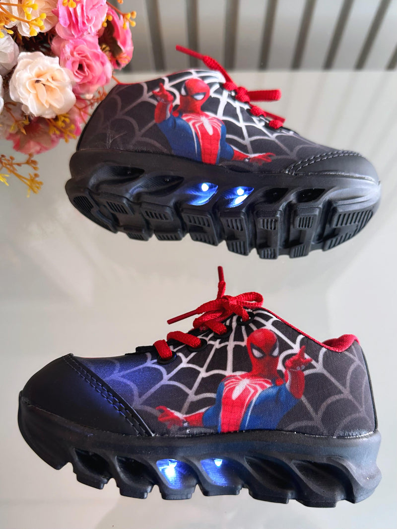 Tênis Meninos Temático Homem Aranha Preto Com Leds (1234PP)