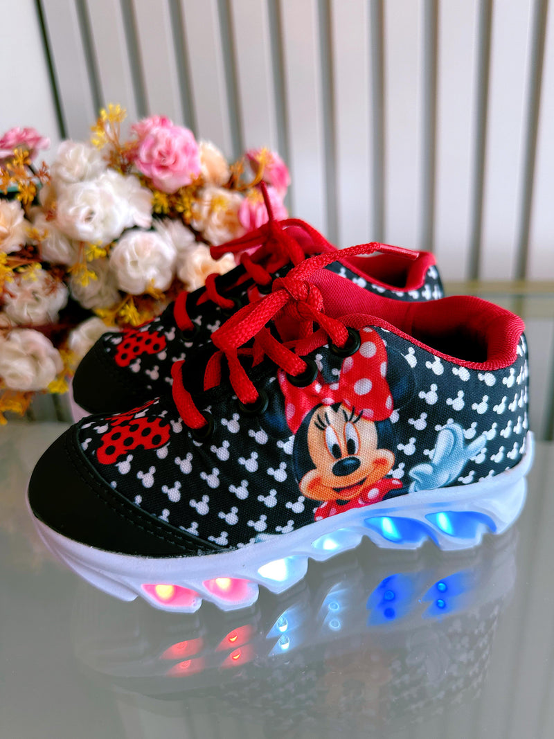 Tênis Meninas Temático Minnie Preto Com Leds (1234PT)