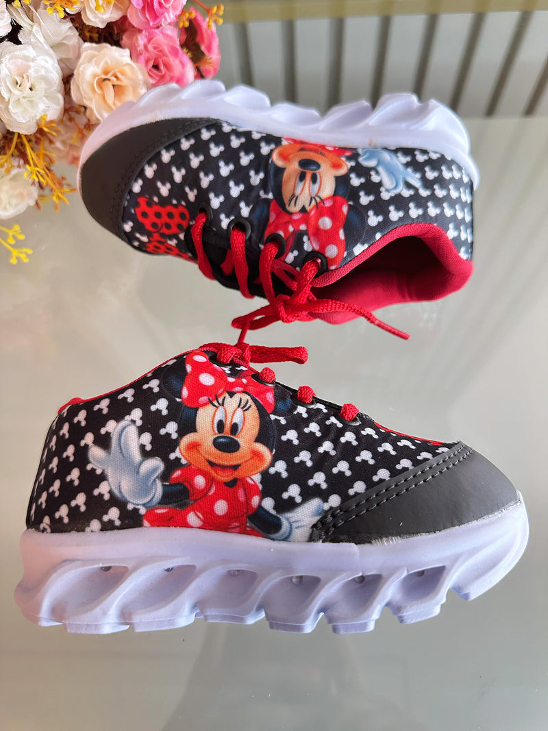 Tênis Meninas Temático Minnie Preto Com Leds (1234PT)