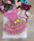 Conjunto Junino Banana Club Sofia Xadrez Rosa (CNJTJNNBNCLSFXDRS)