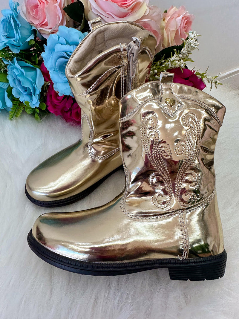 Bota - Coturno Doce Pe Boiadeira Texana Dourada Metalizada