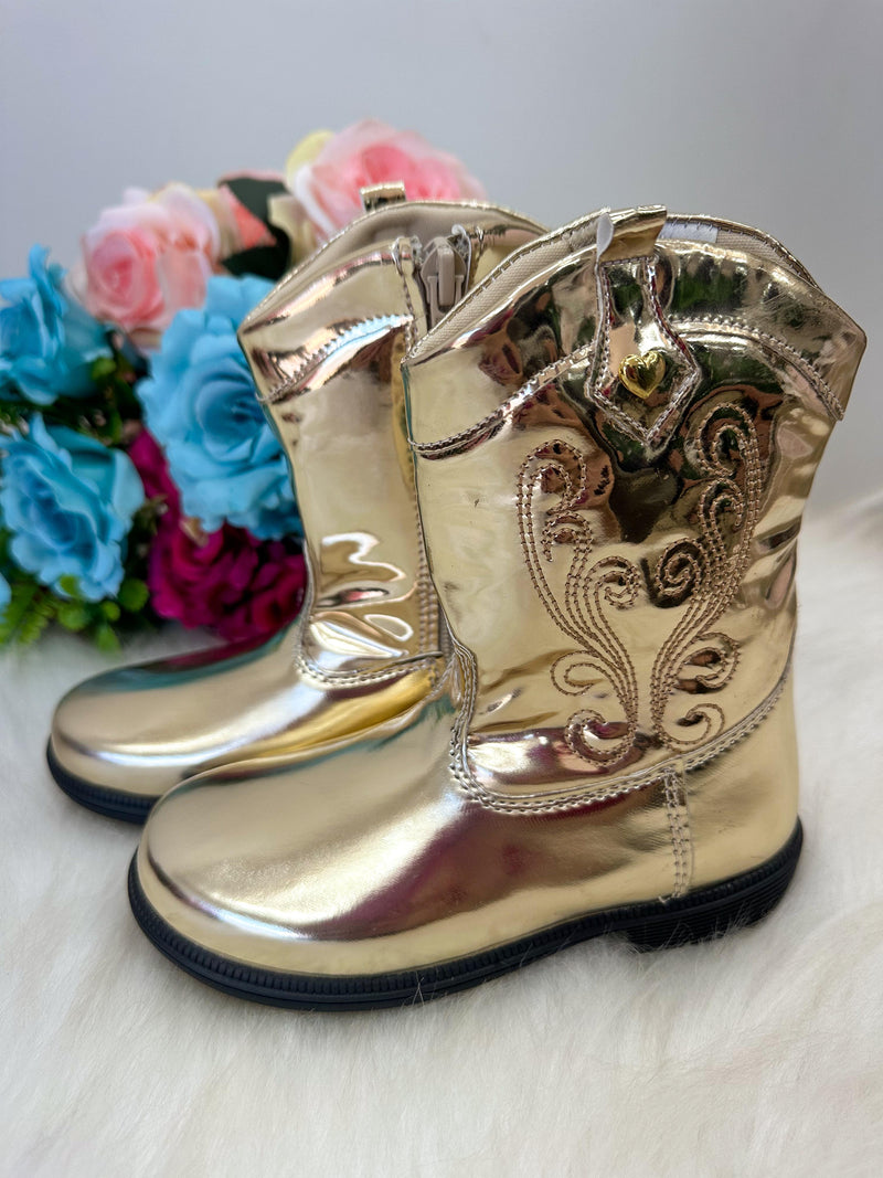 Bota - Coturno Doce Pe Boiadeira Texana Dourada Metalizada