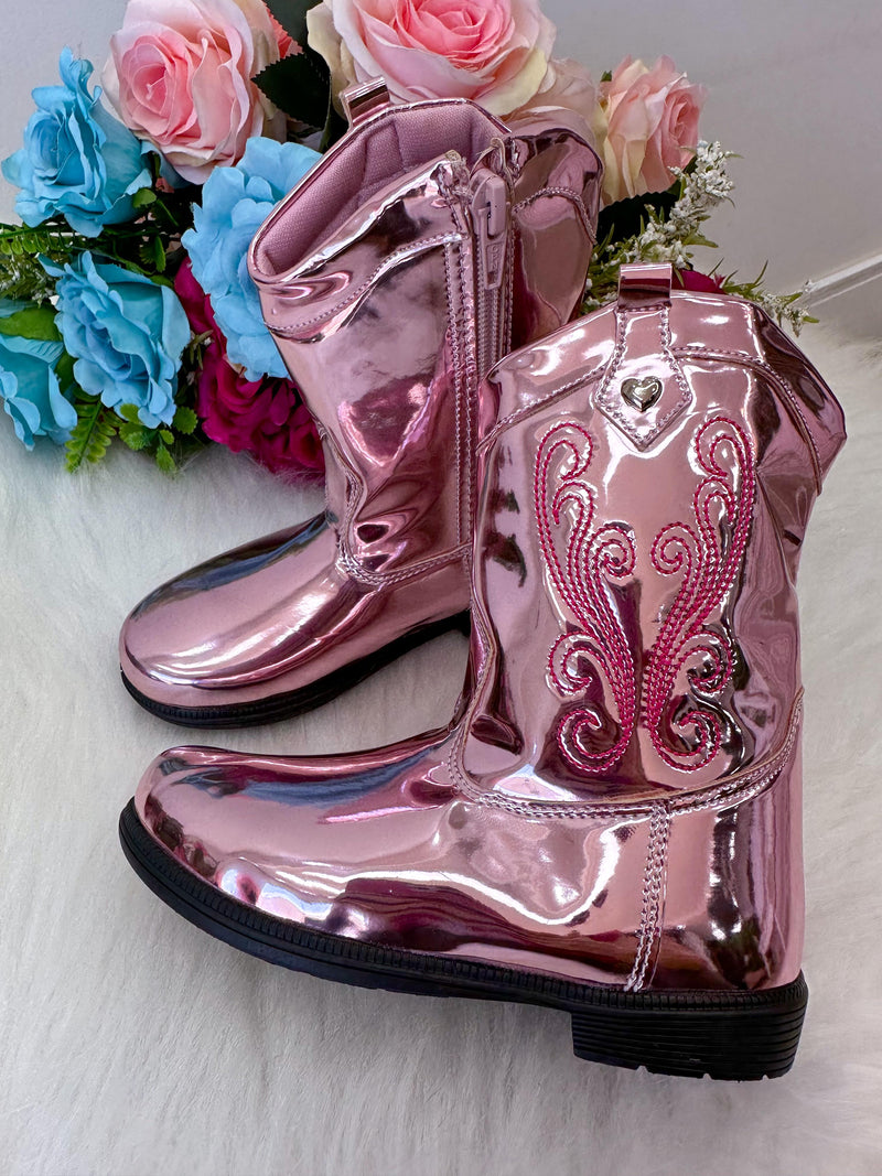 Bota - Coturno Doce Pe Boiadeira Texana Rosa Metalizada